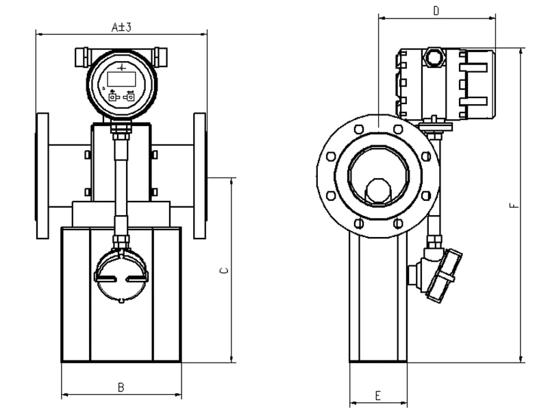 KDM Online Liquid Density Meter Installation Dimensions (Integral Mount)
