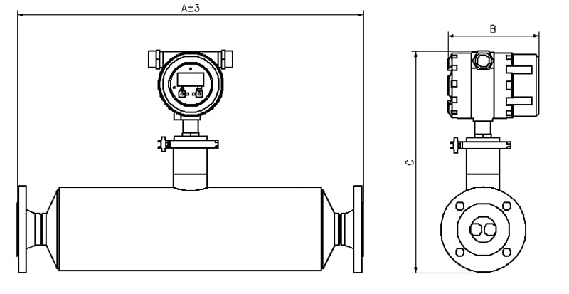 KDM-S Online Liquid Density Meter Installation Dimensions (Integral Mount)  